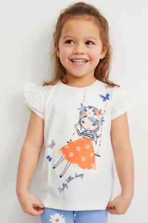 C&A Sleeve With In-conversion Katoenen T-shirts Wit | ODY-081395