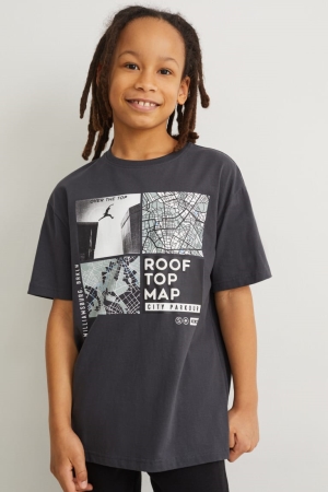 C&A Sleeve With In-conversion Katoenen T-shirts Donkergrijs | XPA-904837