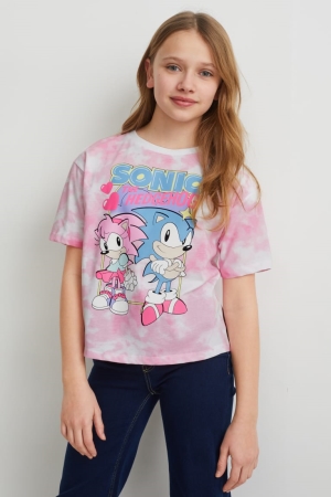 C&A Sonic Sleeve T-shirts Wit Roze | XZG-105892