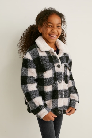 C&A Teddy Fur Check Jassen Zwart | CXD-541063
