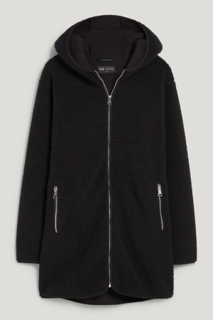 C&A Teddy Fur With Hood Hoodie Zwart | WXF-946178