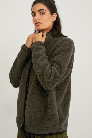 C&A Teddy Fur Zip-through Wandelen Thermolite® Ecomade Recycled Sweatshirts Donkergroen | BZS-750123