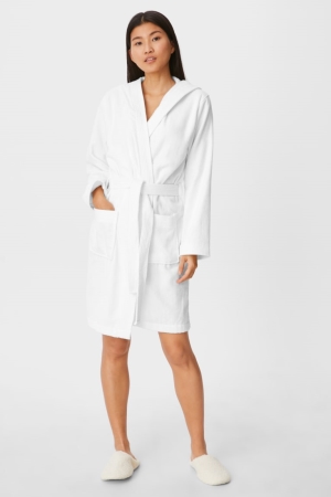 C&A Terry Bathrobe With Hood Nachtkleding Wit | JAX-209716