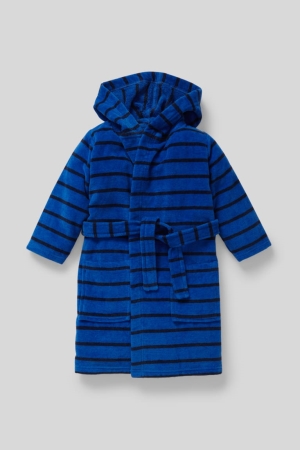 C&A Terry Bathrobe With Hood Organic Katoenen Gestreept Zwemkleding Blauw Zwart | TLC-468071