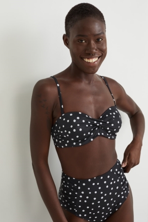 C&A Underwire Bikini Bandeau Gewatteerd Polka Dot Zwemkleding Zwart | BHL-342758