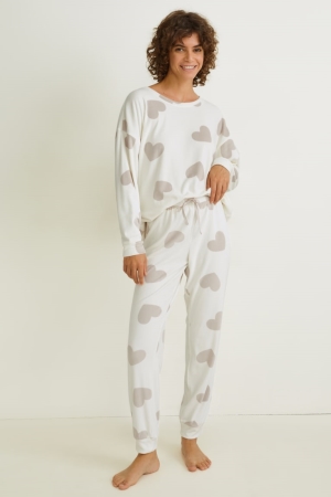 C&A Velour Pyjamas Nachtkleding Wit | AGH-269401