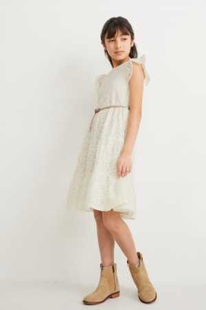 C&A With Belt Jurken Wit | ARK-026475