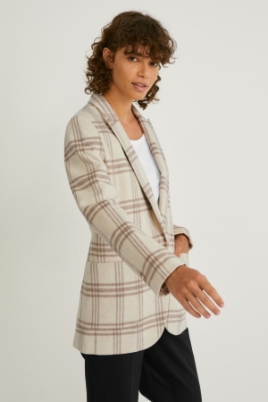 C&A Wol Blend Check Blazer Beige | ABR-729105