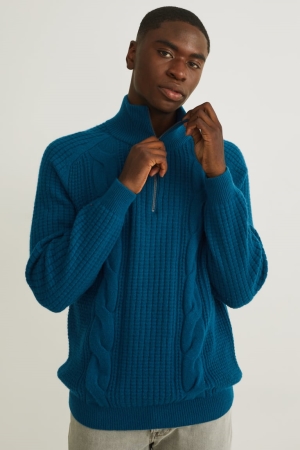 C&A Wol Blend Recycled Jumpers Donkerturquoise | BFX-803791