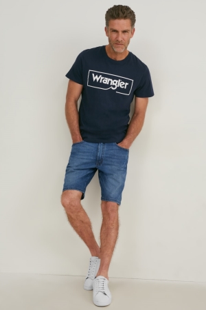 C&A Wrangler Denim Korte Broek Blauw Lichtblauw | JKU-871290