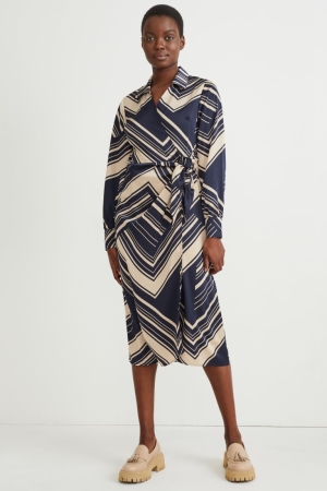 C&A Wrap With Recycled Polyester Patterned Jurken Donkerblauw | HKM-783296