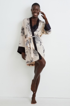C&A ing Gown Floral Nachtkleding Zwart Beige | TNJ-702539